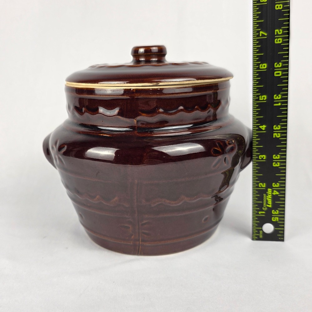 MAR‎ CREST Vtg Crock Pot Oven Proof Stoneware with Lid Brown 2 Handles Bean Pot - Picture 14 of 16